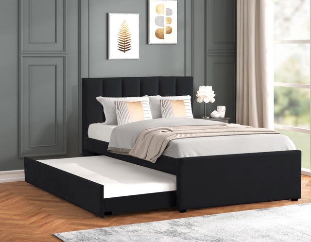 MAYA - Black Twin, Full Platform Bed w/ Trundle - Image 3