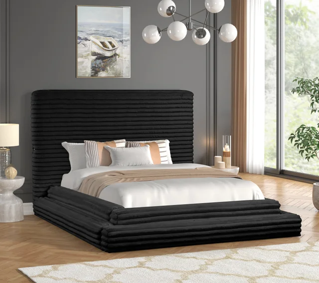 Mariah Black Platform Bed - Queen, King
