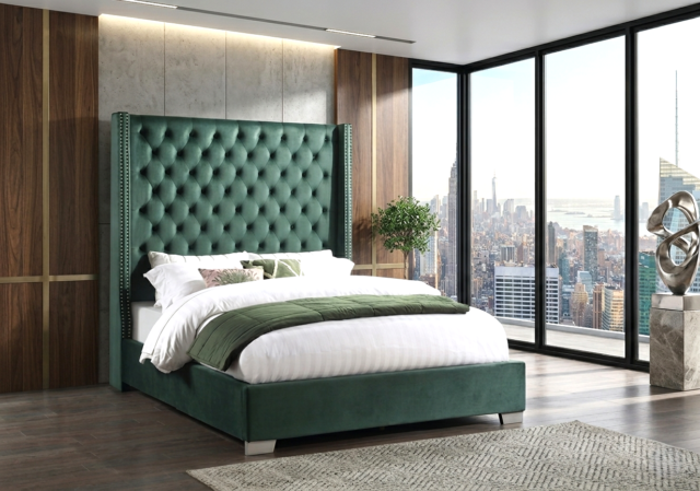 Willa Green Diamond Tufted Queen Bed