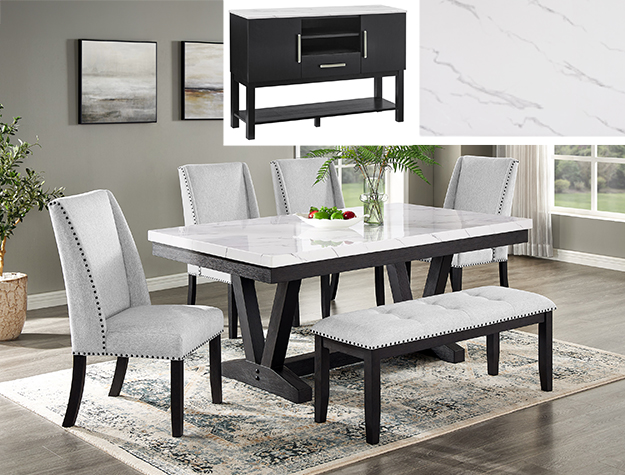 1319 Vance Faux Marble Dining Set with Wing Chairs