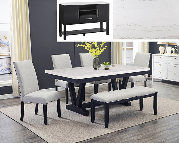 1320 Varley Genuine Marble Dining Set with Side Chairs
