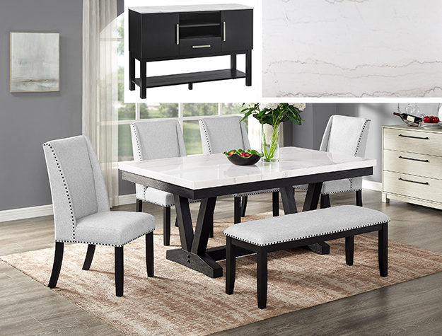 1320 Varley Genuine Marble Dining Set with Wing Chairs