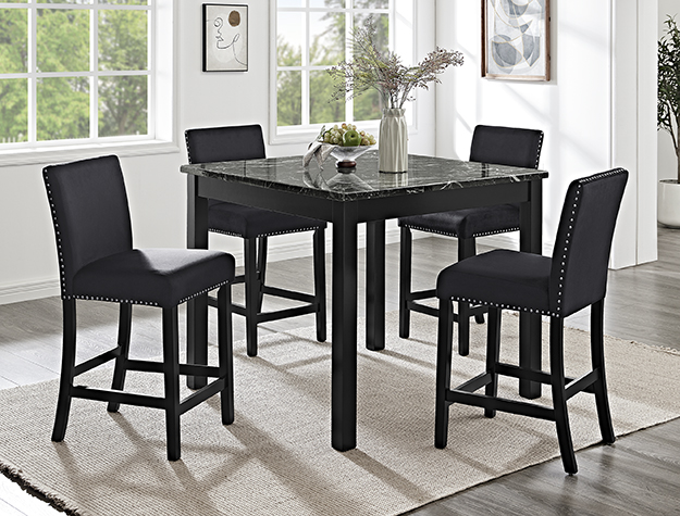 1715AB Lennon All Black Counter Height Dining Set