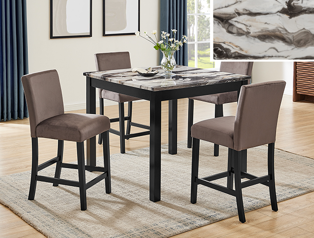 1715BMBL Lennon Brown Faux Marble Counter Height Dining Set