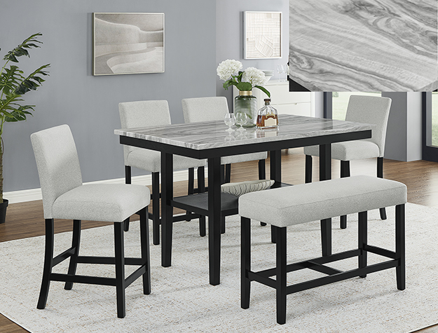 1718 Marbel Faux Marble Counter Height Dining Set