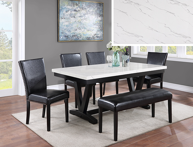 2222WH Tanner Faux Carrara Marble Dining Set
