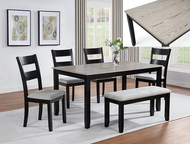 2231LG Lester Light Grey 6-Piece Dining Set with Bench