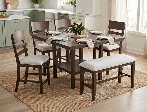 2711BR Guthrie Brown Counter Height Dining Set with Lazy Susan