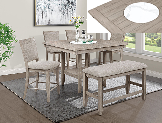 2727MB Fulton White Oak Counter Height Dining Set with Marble Lazy Susan
