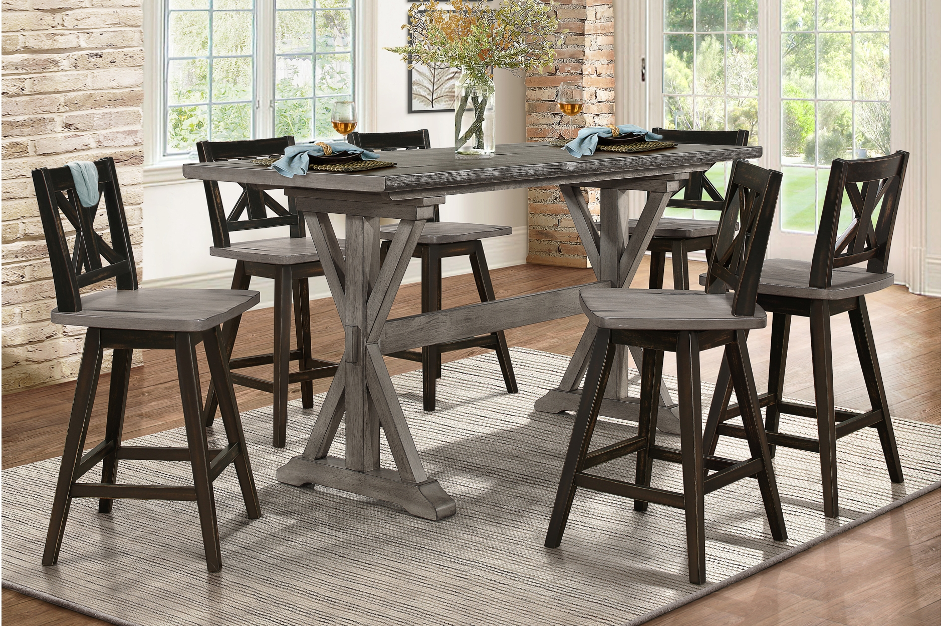 5602-24BK Amsonia Counter Height Dining Set with Black Swivel Chairs