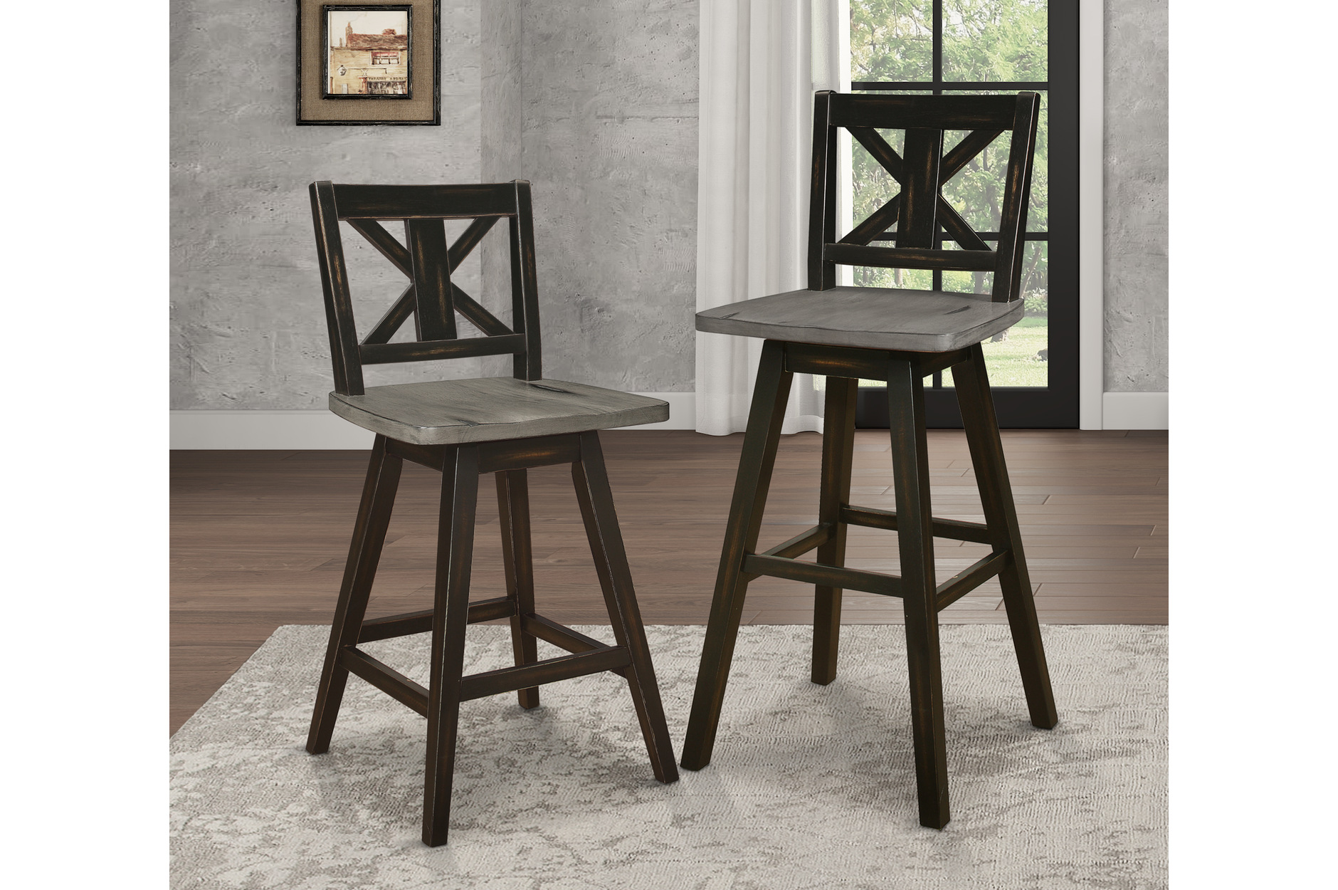 5602-24BK Amsonia Counter Height Dining Set with Black Swivel Chairs