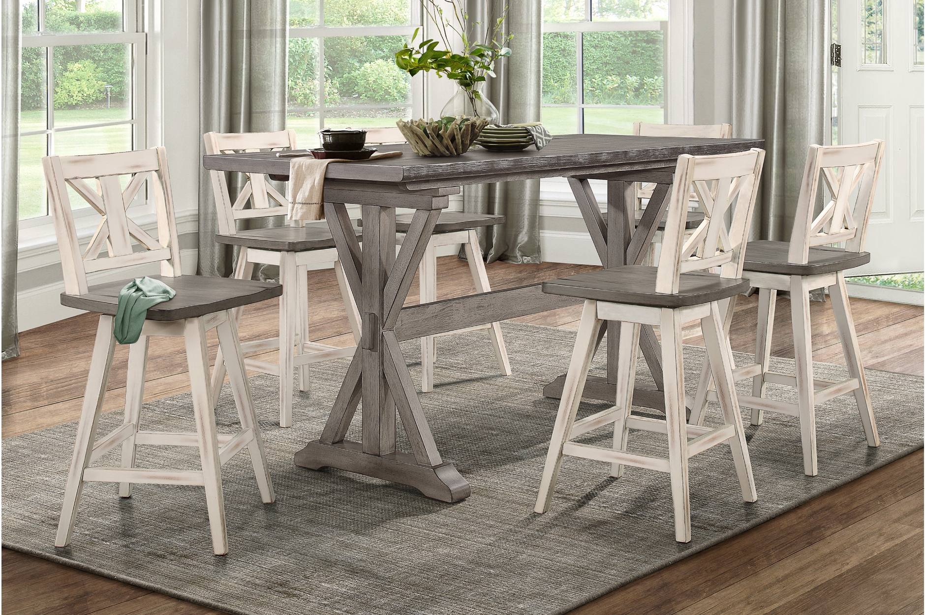 5602-24WT Amsonia Counter Height Dining Set with White Swivel Chairs