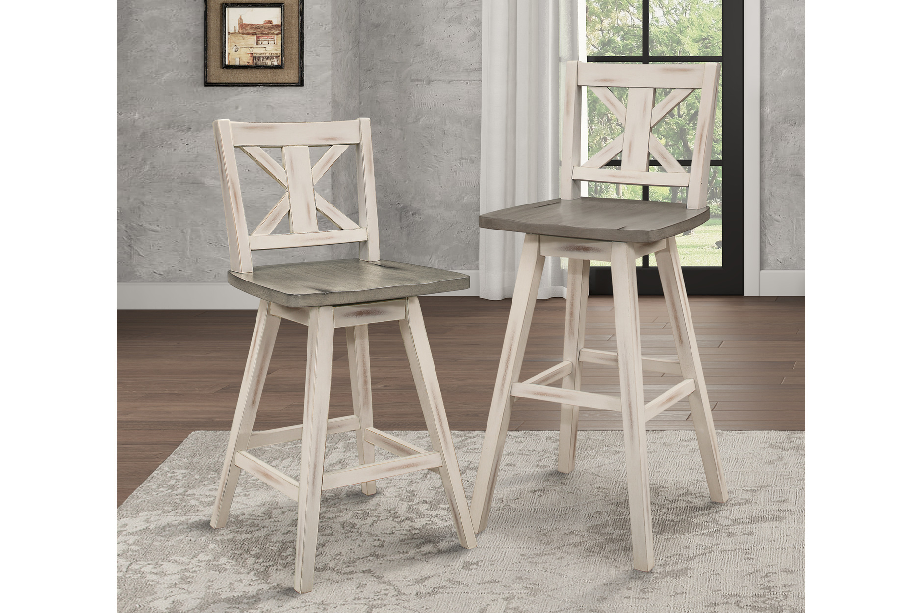 5602-24WT Amsonia Counter Height Dining Set with White Swivel Chairs