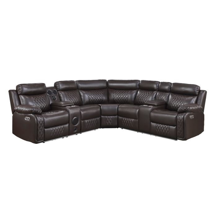 8315DBR*SCPW Cipher Dark Brown 3-Piece Power Reclining Sectional with Two Consoles