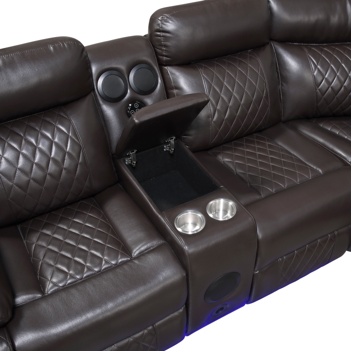 8315DBR*SCPW Cipher Dark Brown 3-Piece Power Reclining Sectional with Two Consoles
