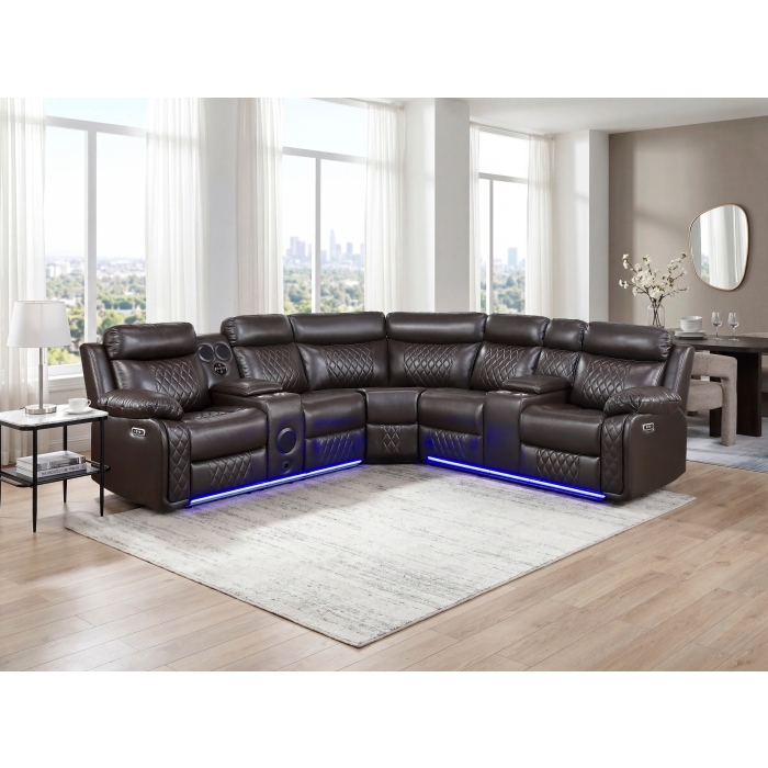 8315DBR*SCPW Cipher Dark Brown 3-Piece Power Reclining Sectional with Two Consoles