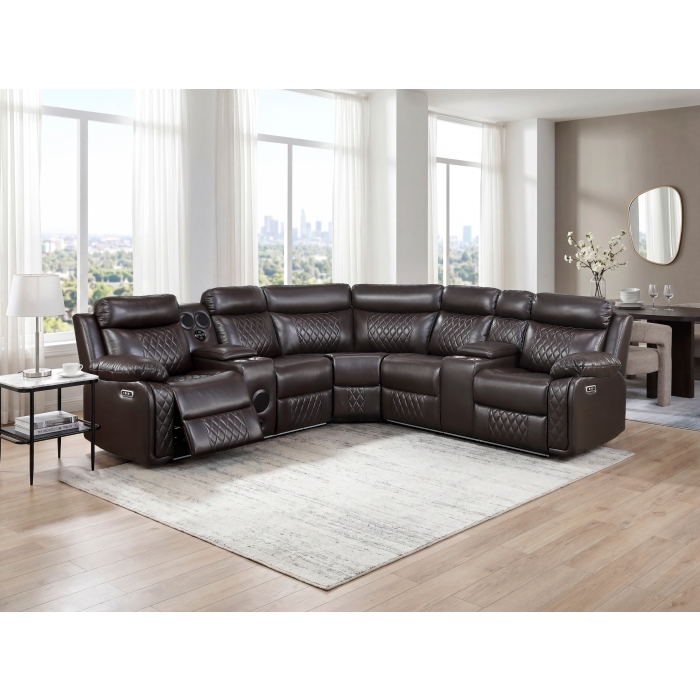 8315DBR*SCPW Cipher Dark Brown 3-Piece Power Reclining Sectional with Two Consoles