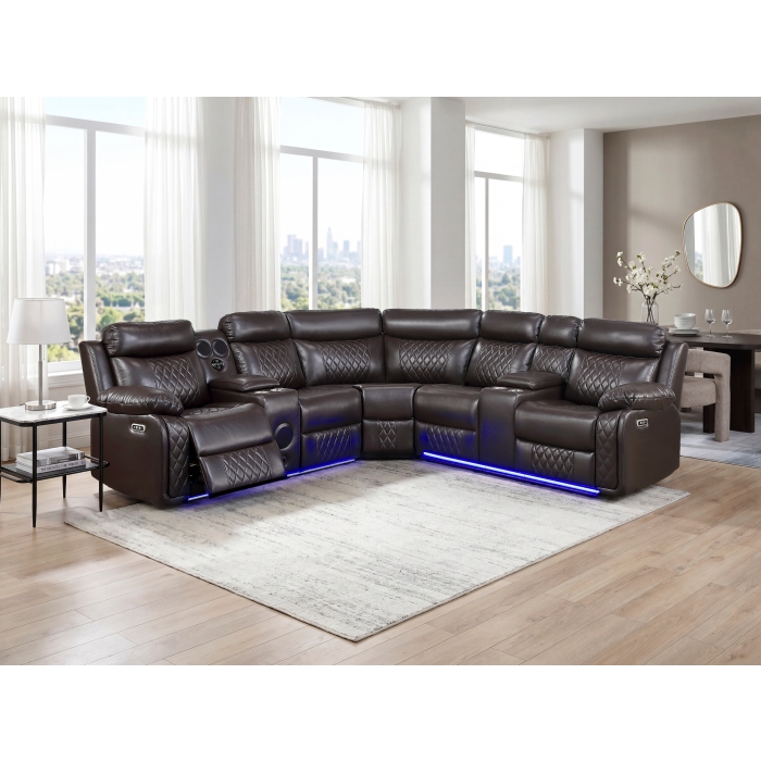 8315DBR*SCPW Cipher Dark Brown 3-Piece Power Reclining Sectional with Two Consoles