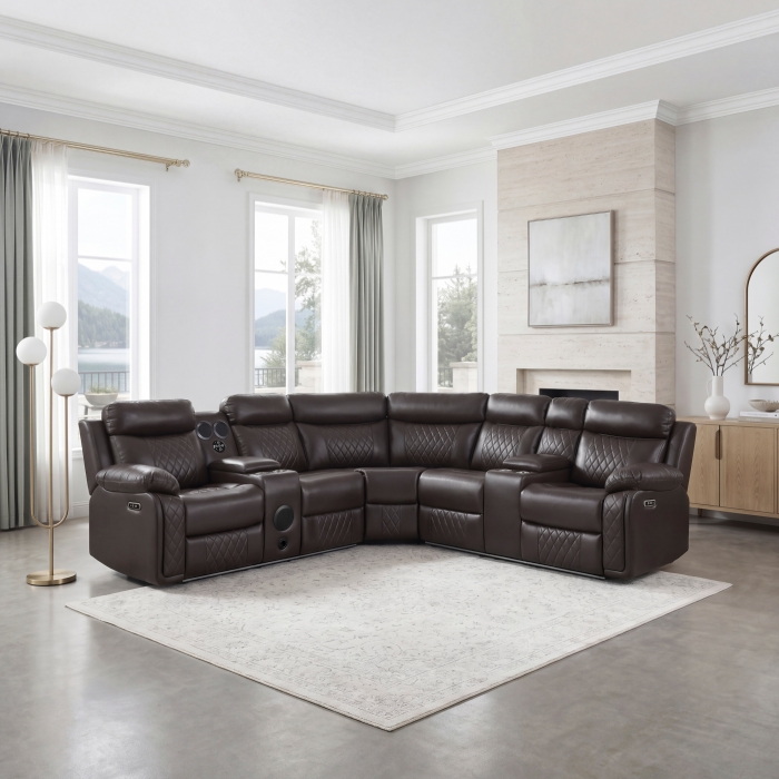 8315DBR*SCPW Cipher Dark Brown 3-Piece Power Reclining Sectional with Two Consoles