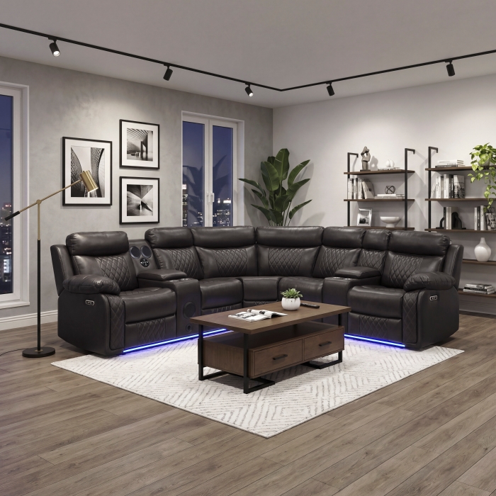 8315DBR*SCPW Cipher Dark Brown 3-Piece Power Reclining Sectional with Two Consoles