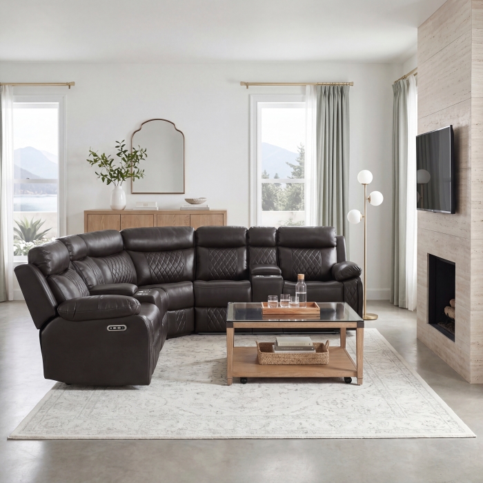 8315DBR*SCPW Cipher Dark Brown 3-Piece Power Reclining Sectional with Two Consoles