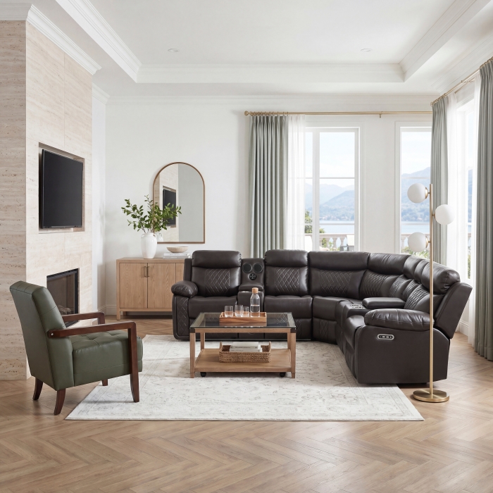 8315DBR*SCPW Cipher Dark Brown 3-Piece Power Reclining Sectional with Two Consoles