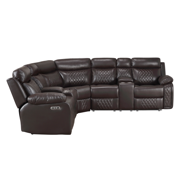 8315DBR*SCPW Cipher Dark Brown 3-Piece Power Reclining Sectional with Two Consoles