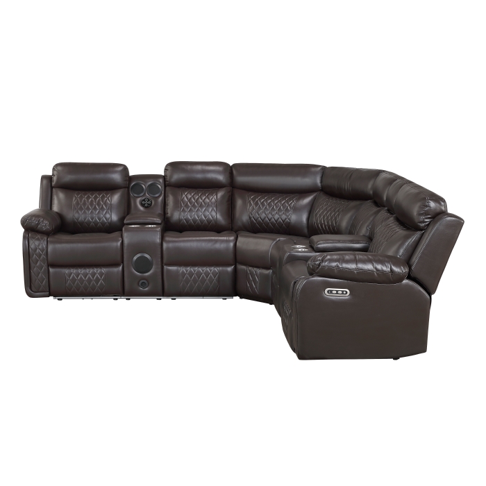 8315DBR*SCPW Cipher Dark Brown 3-Piece Power Reclining Sectional with Two Consoles