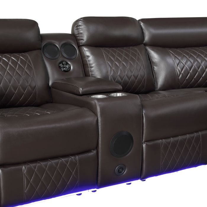 8315DBR*SCPW Cipher Dark Brown 3-Piece Power Reclining Sectional with Two Consoles