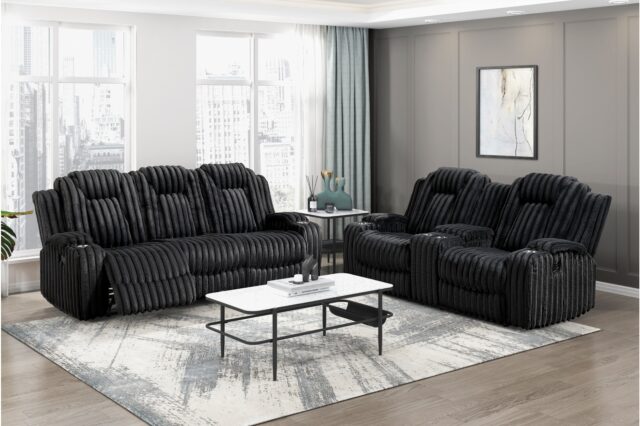 8348BLK Phyllis Black Reclining Sofa Set