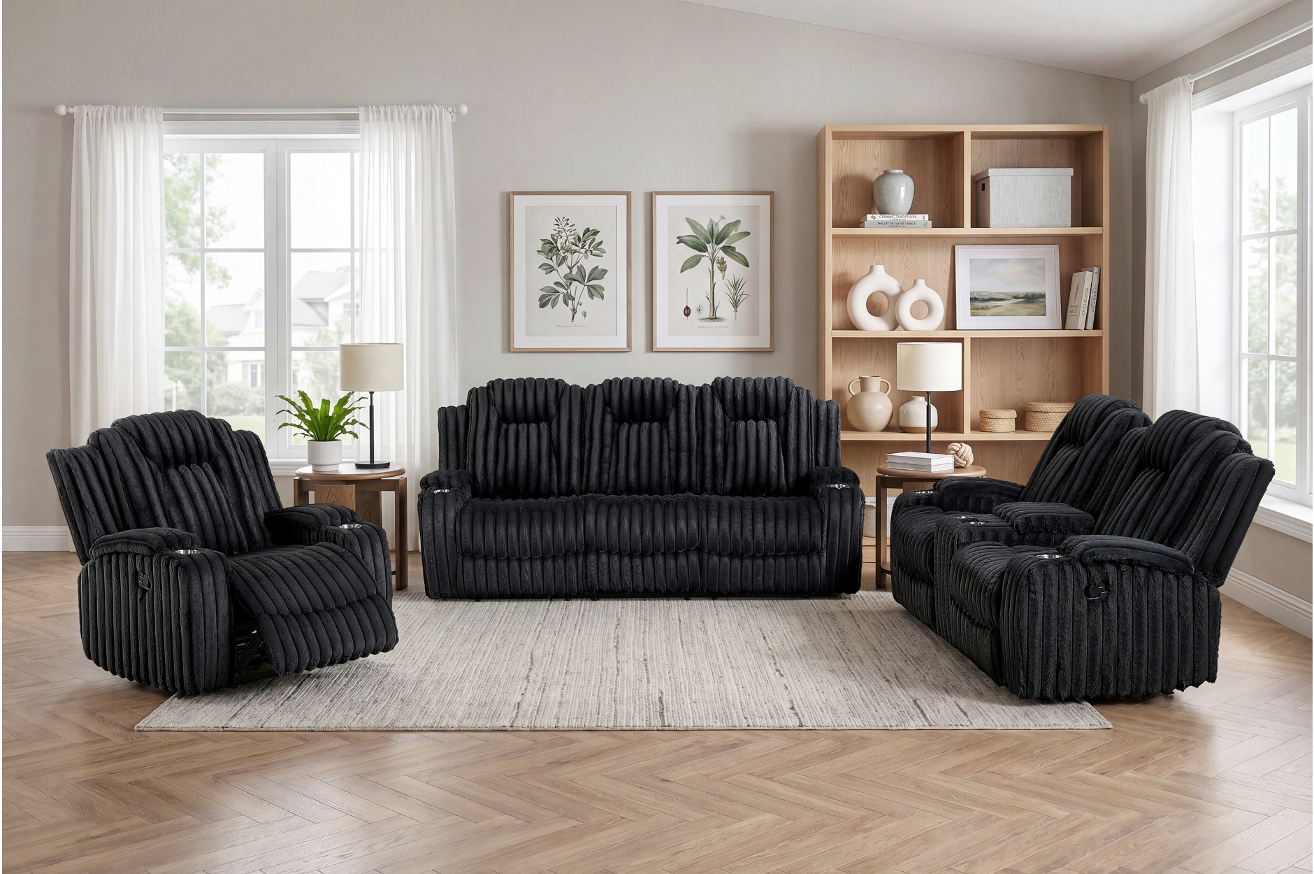 8348BLK Phyllis Black Reclining Sofa Set