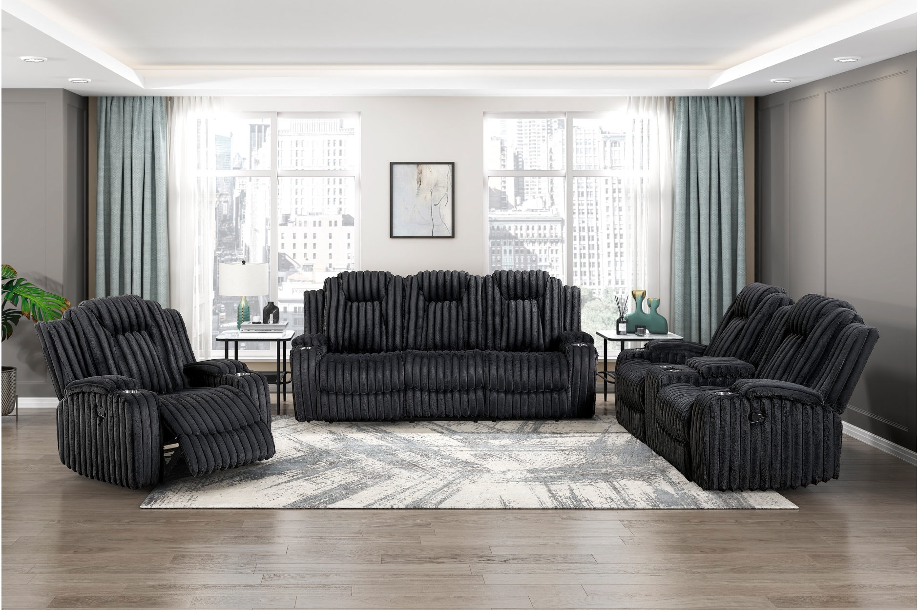 8348BLK Phyllis Black Reclining Sofa Set