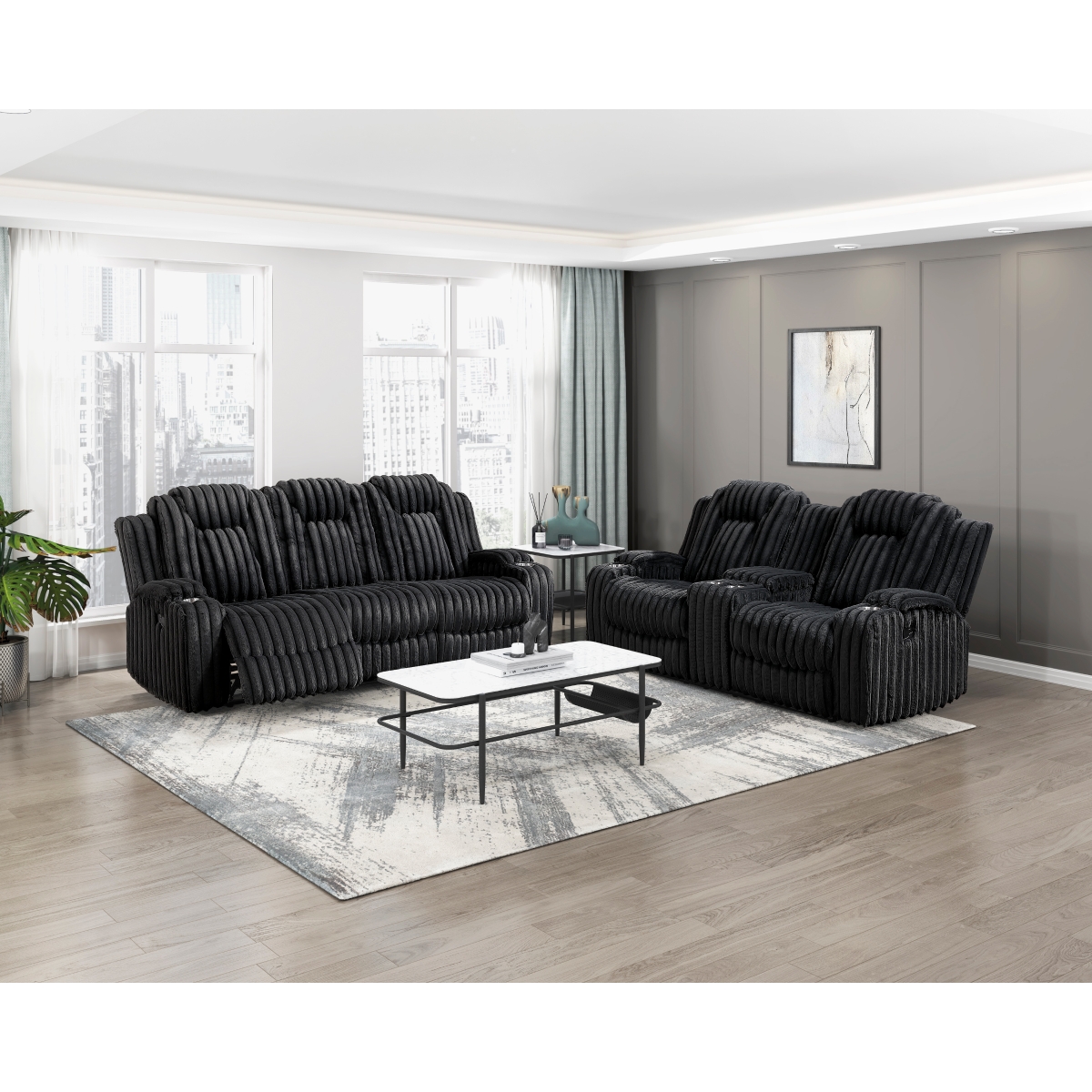 8348BLK Phyllis Black Reclining Sofa Set