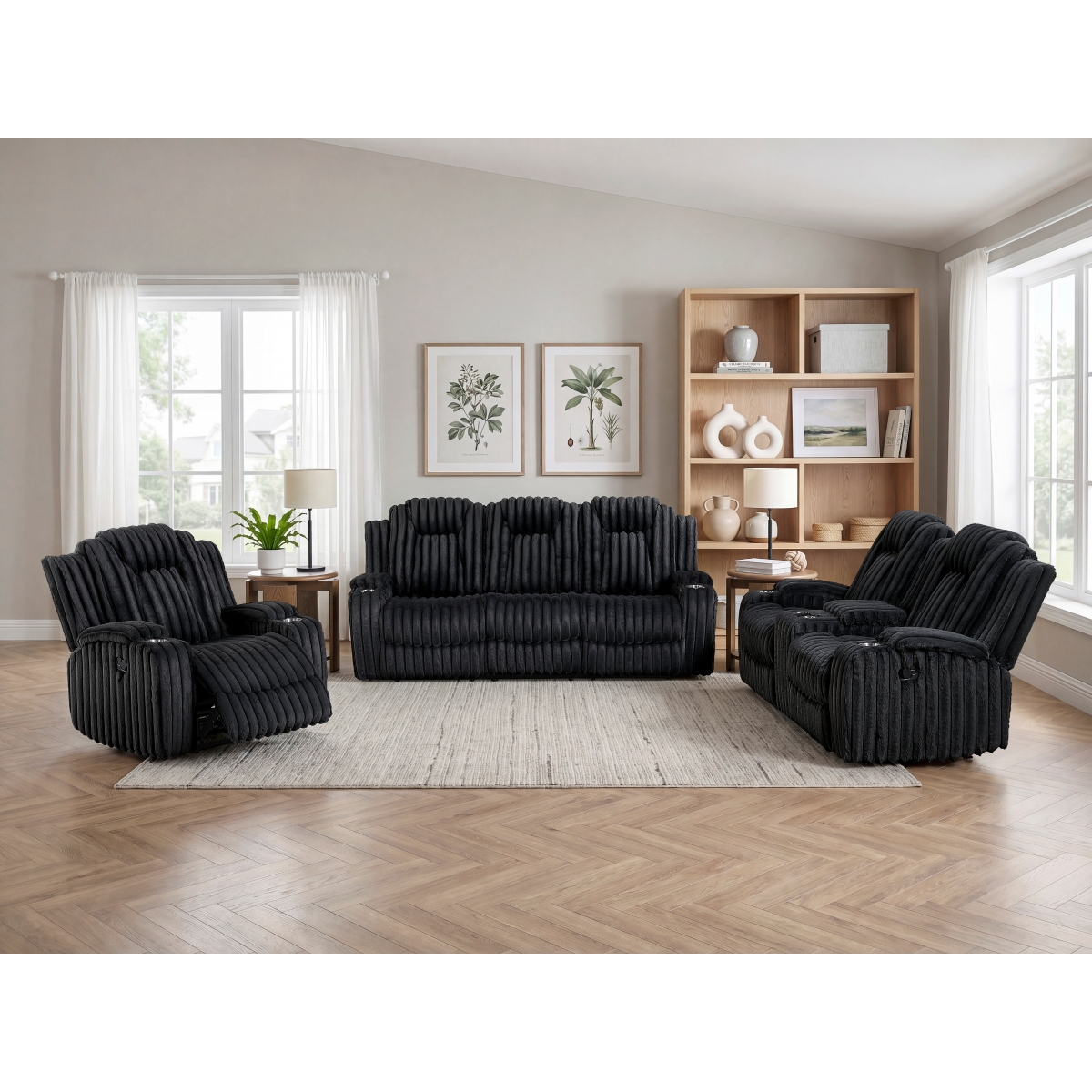 8348BLK Phyllis Black Reclining Sofa Set