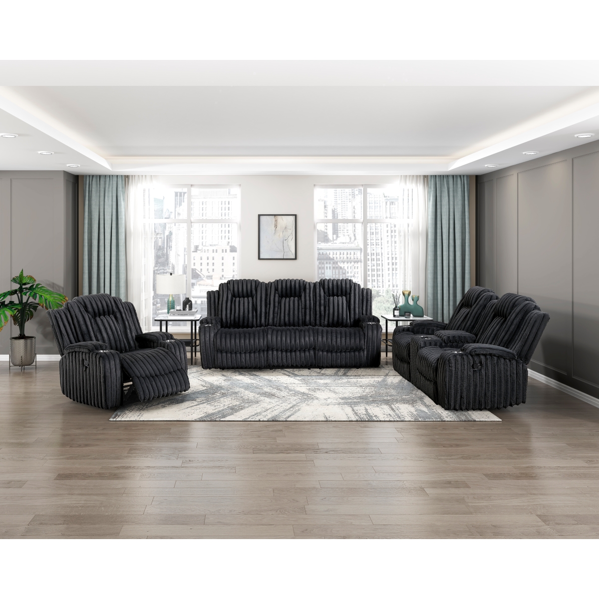 8348BLK Phyllis Black Reclining Sofa Set