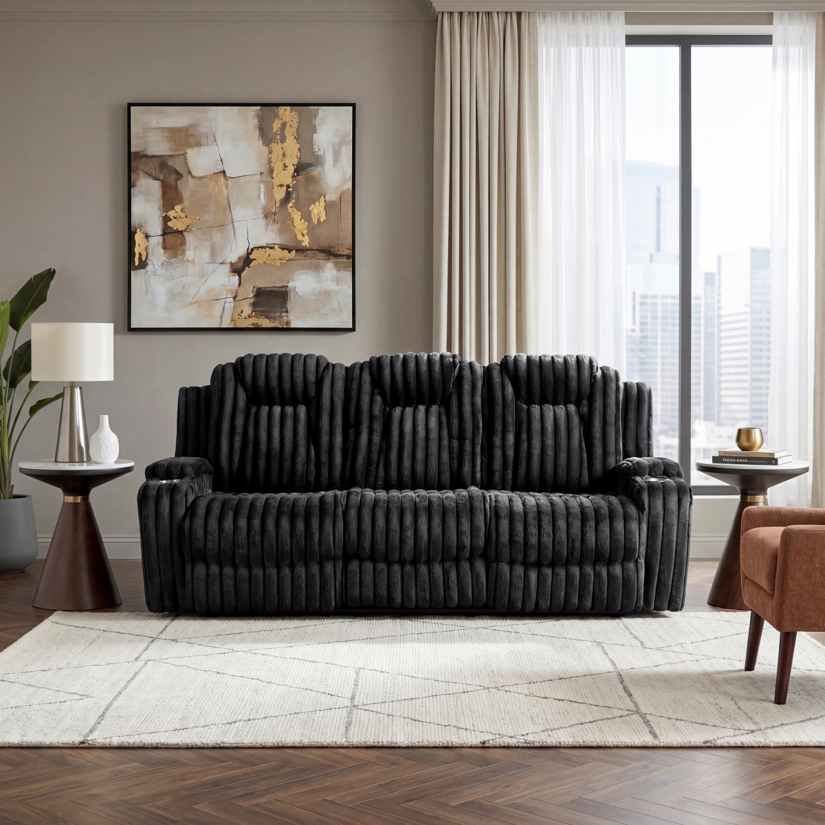 8348BLK Phyllis Black Reclining Sofa Set