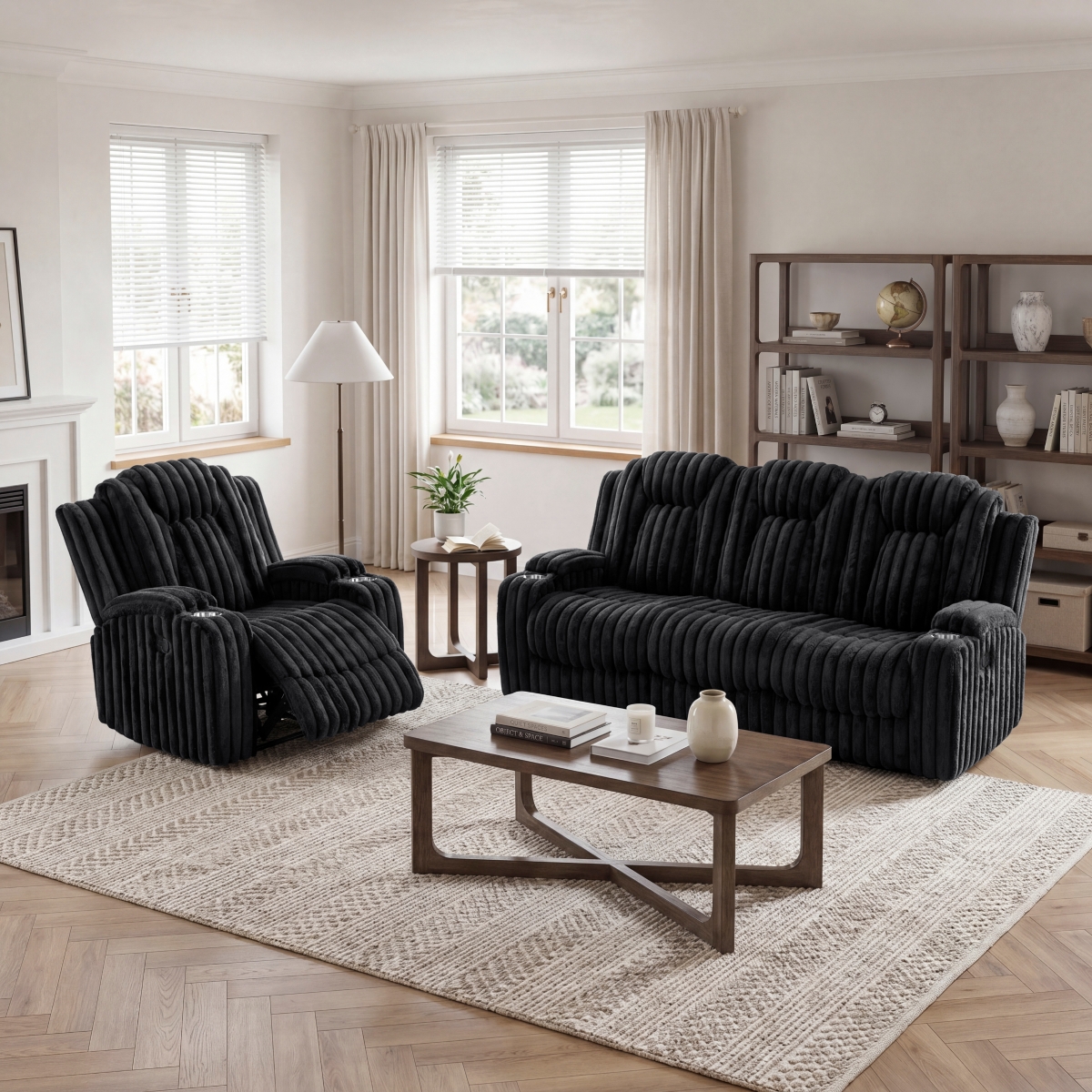 8348BLK Phyllis Black Reclining Sofa Set