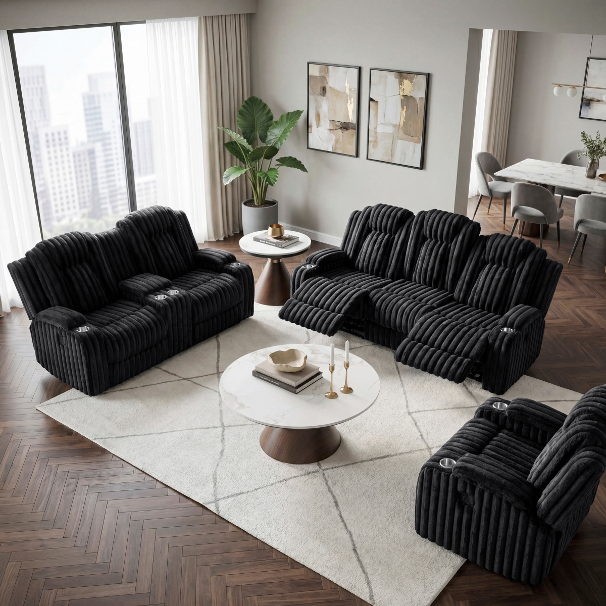 8348BLK Phyllis Black Reclining Sofa Set