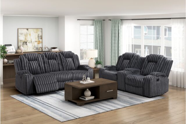 8348DGY Phyllis Dark Gray Reclining Sofa Set