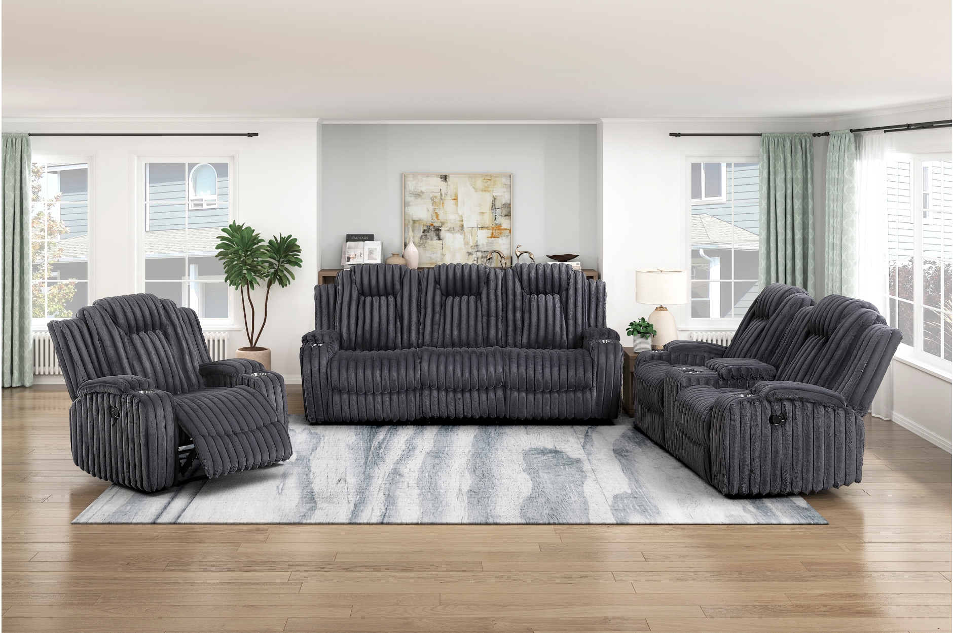 8348DGY Phyllis Dark Gray Reclining Sofa Set