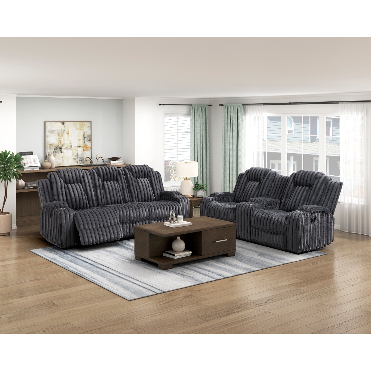 8348DGY Phyllis Dark Gray Reclining Sofa Set