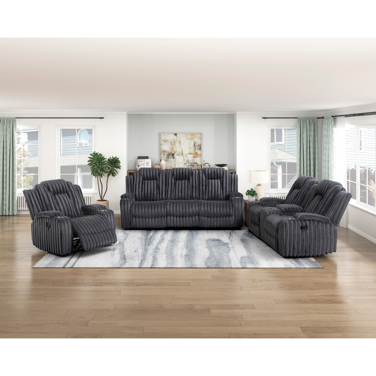 8348DGY Phyllis Dark Gray Reclining Sofa Set
