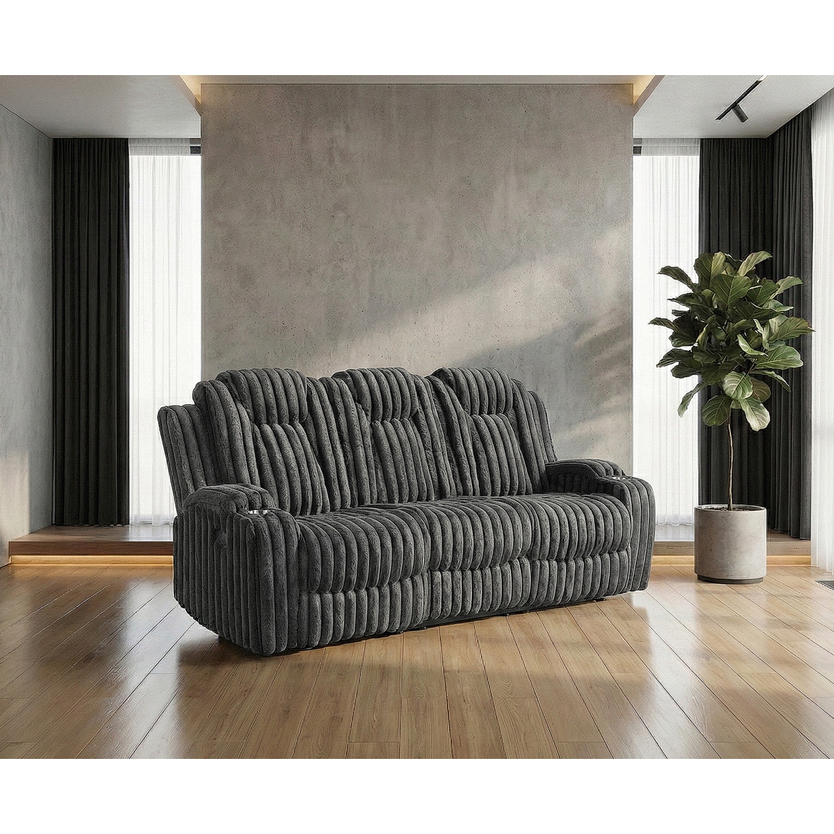 8348DGY Phyllis Dark Gray Reclining Sofa Set