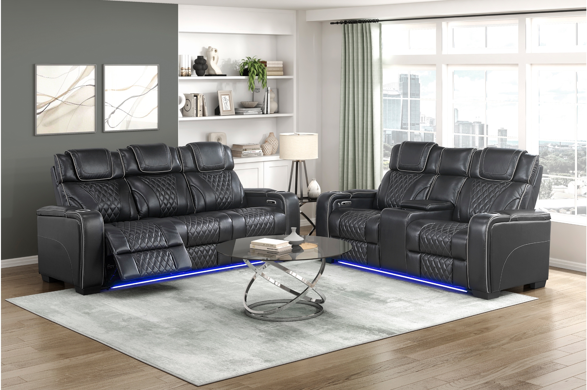 8449BK Apex Black Power Reclining Sofa Set
