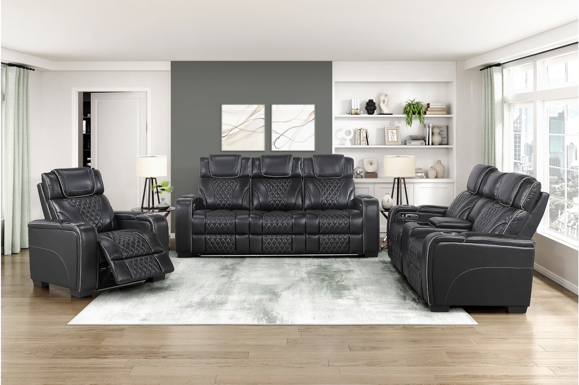 8449BK Apex Black Power Reclining Sofa Set