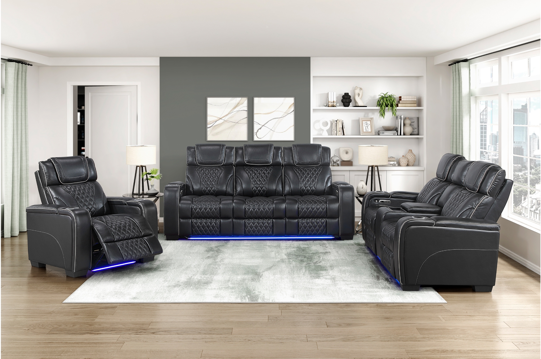 8449BK Apex Black Power Reclining Sofa Set