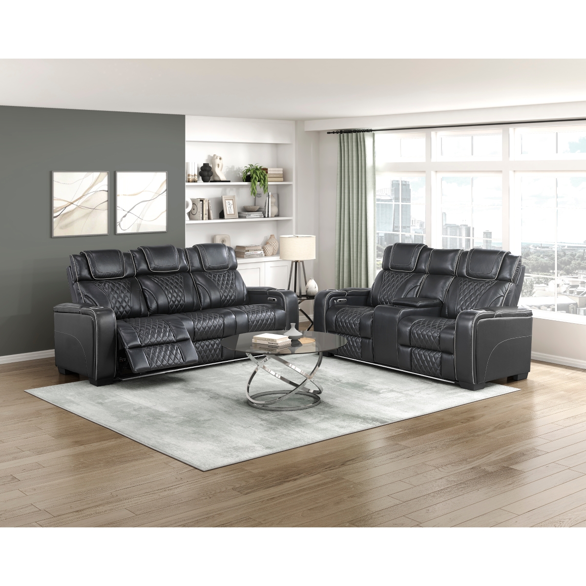 8449BK Apex Black Power Reclining Sofa Set