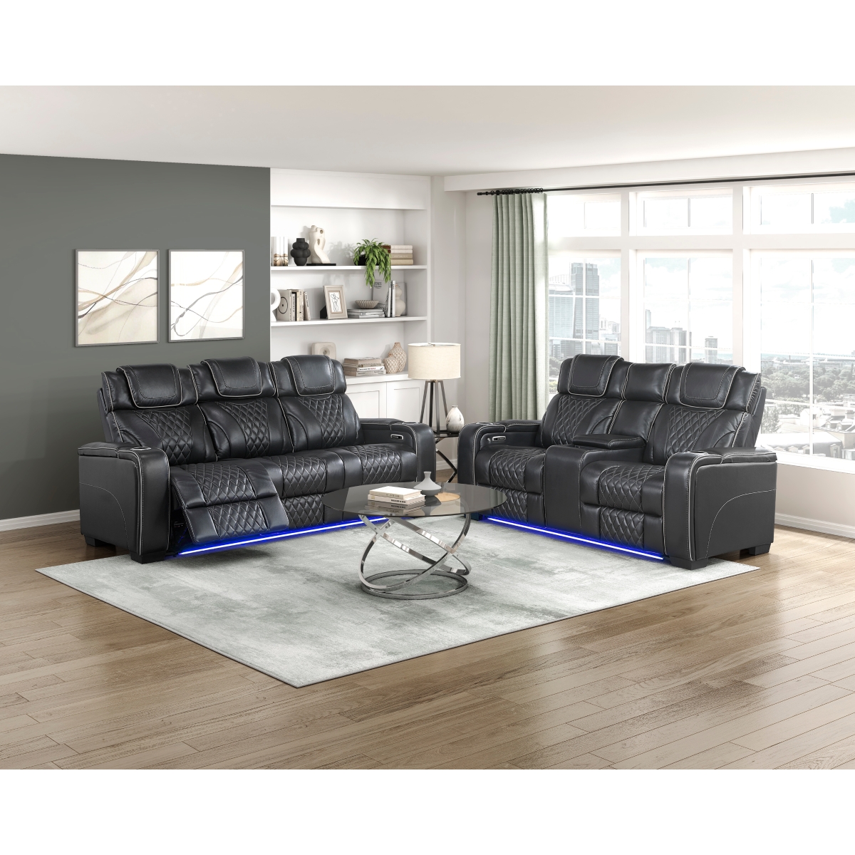 8449BK Apex Black Power Reclining Sofa Set