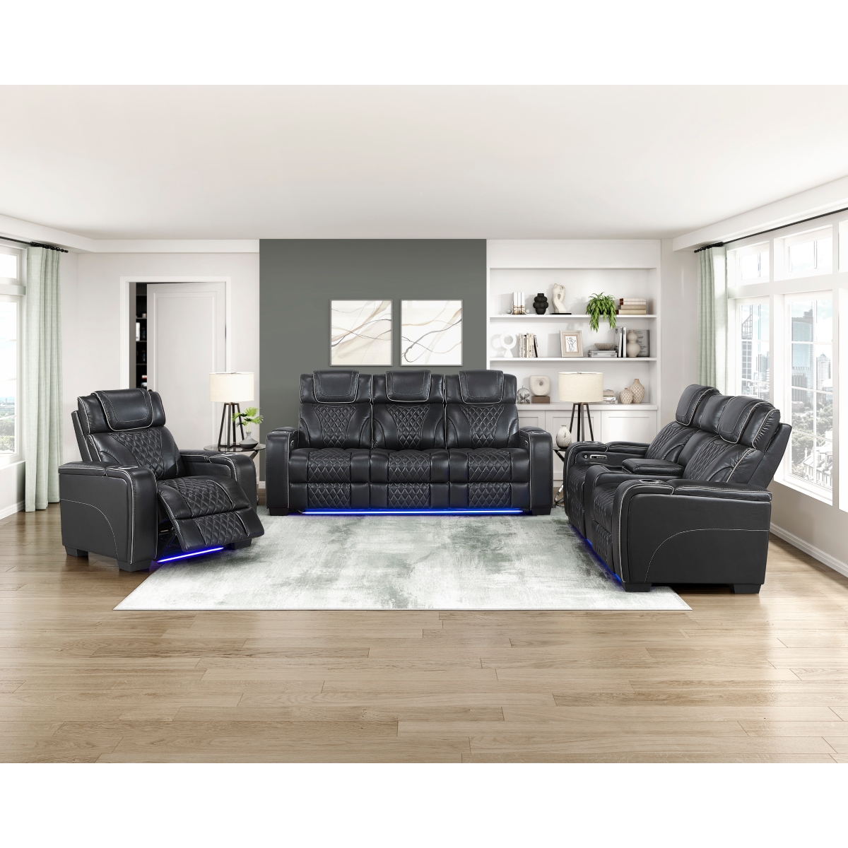 8449BK Apex Black Power Reclining Sofa Set