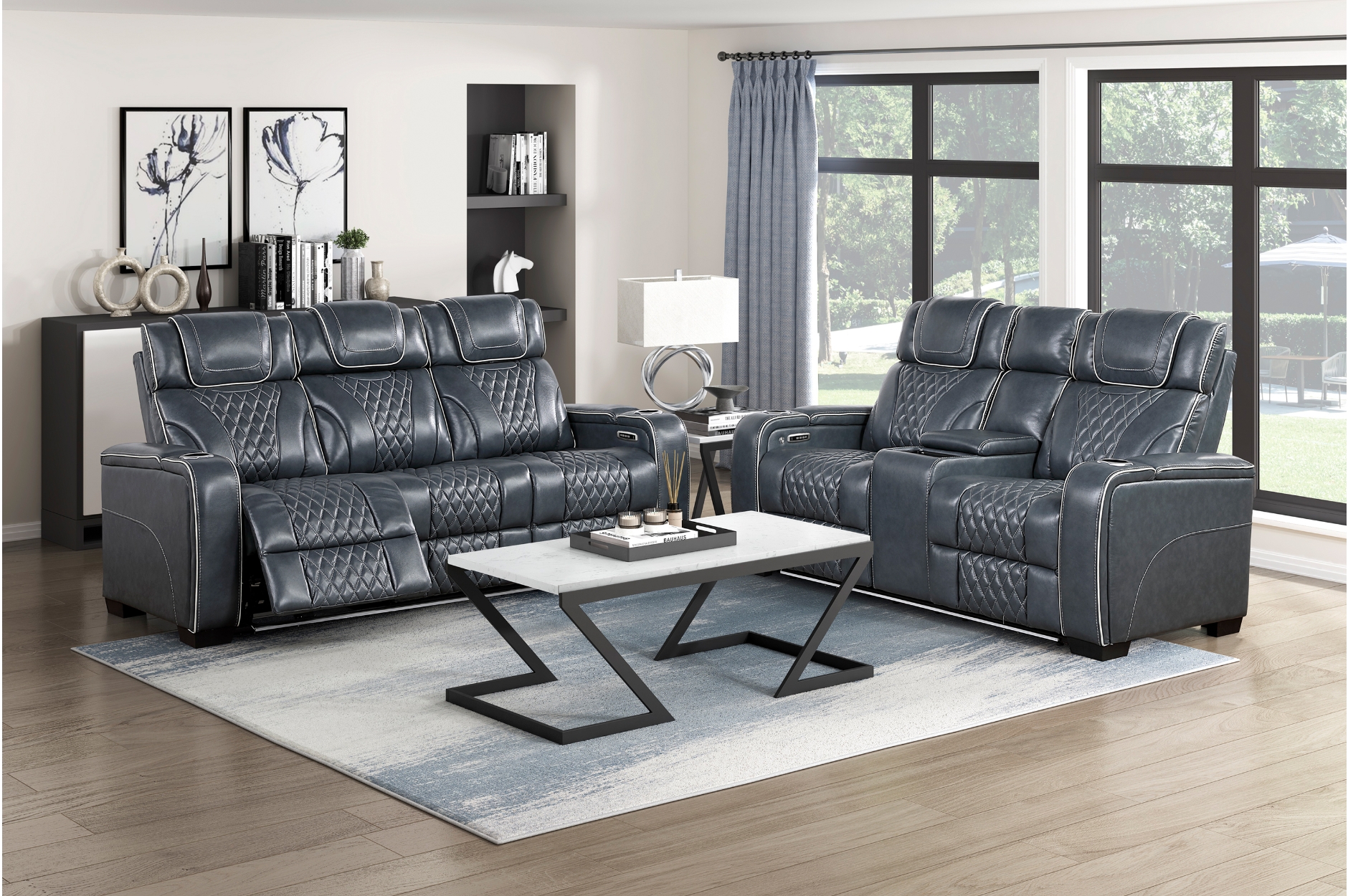 8449BU Apex Blue Power Reclining Sofa Set
